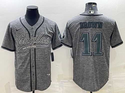 Men's Philadelphia Eagles #11 A. J. Brown Gray With Patch Cool Base Stitched Baseball Jersey,We sell and wholesale Men's Philadelphia Eagles #11 A. J. Brown Gray With Patch Cool Base Stitched Baseball Jersey on line form chian!